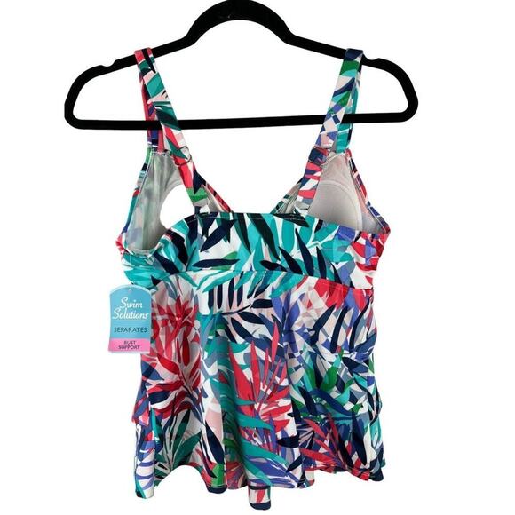 Swim Solutions Tiered Multi-Color Ruffle Tankini Top 14 - Picture 2 of 5